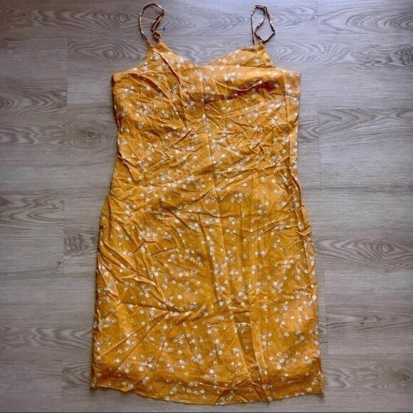 ICHI Floral Yellow Dress Sz 42 Cottagecore Spring Slip Dress - Picture 5 of 11